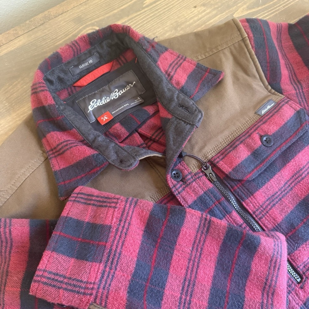 Eddie Bauer Men's Small Plaid Heavy Flannel Mountain Ops Long Sleeve Button Up